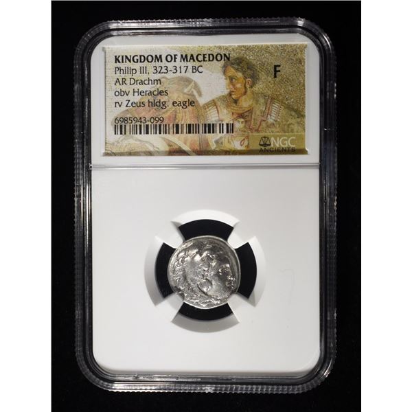 323-317 BC PHILIP III AR DRACHM  NGC F