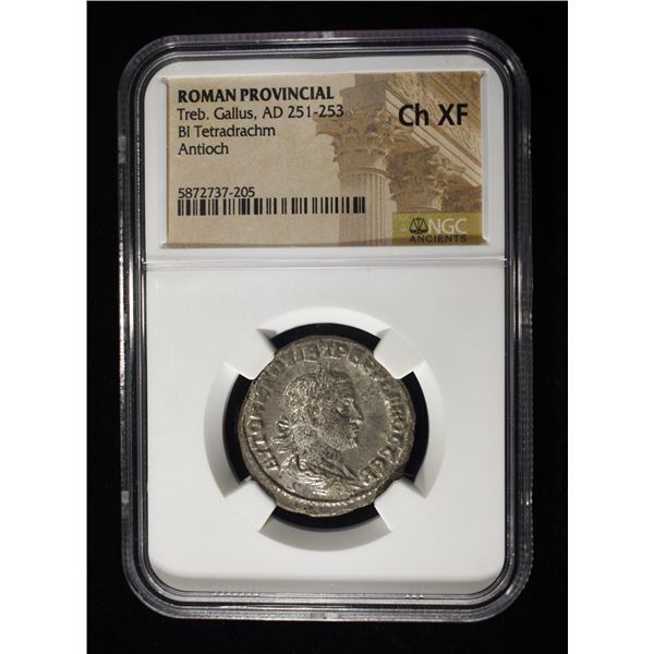 AD 251-253 TREB. GALLUS BI TETRADRACHM NGC CH XF