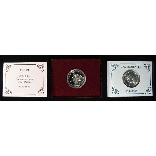 1982-S PROOF & 82-D UNC 50C COMMEMS