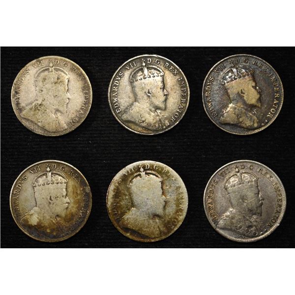 (6) 92.5% SILVER CANADIAN 10 CENTS