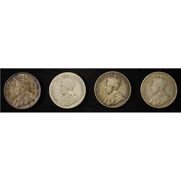 (4) 92.5% SILVER CANADIAN 25 CENTS