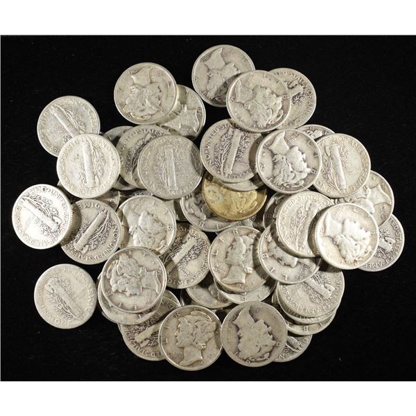 (50) MERCURY DIMES 90% SILVER