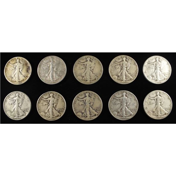(10) 90% SILVER WALKING LIBERTY HALVES