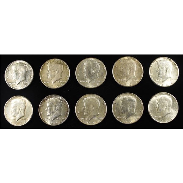 (10) 90% SILVER KENNEDY HALF DOLLARS