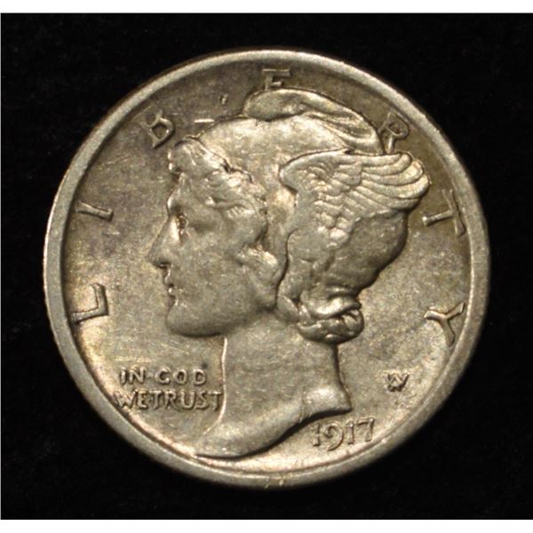 1917-D MERCURY DIME CH AU