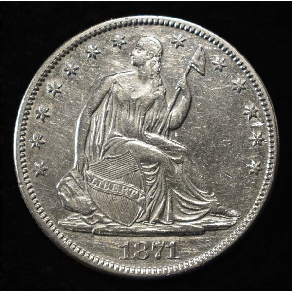 1871 SEATED LIBERTY HALF DOLLAR CH AU