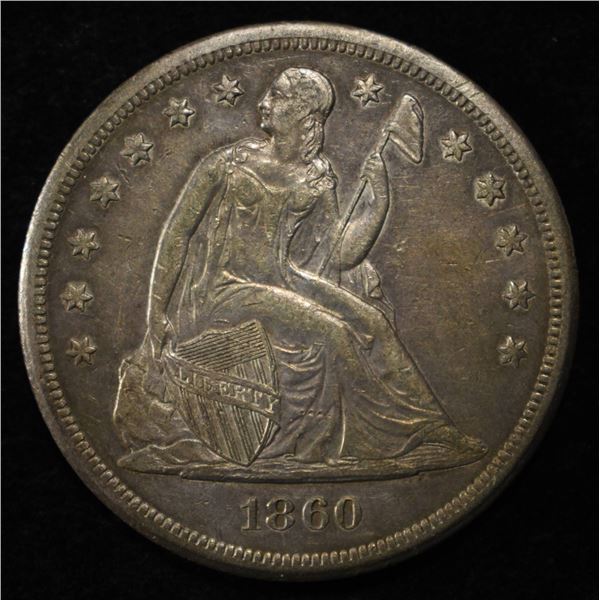 1860-O SEATED LIBERTY DOLLAR CH AU