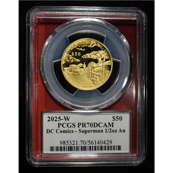 2025-W SUPERMAN 1/2OZ .9999 GOLD PCGS PR70DCAM