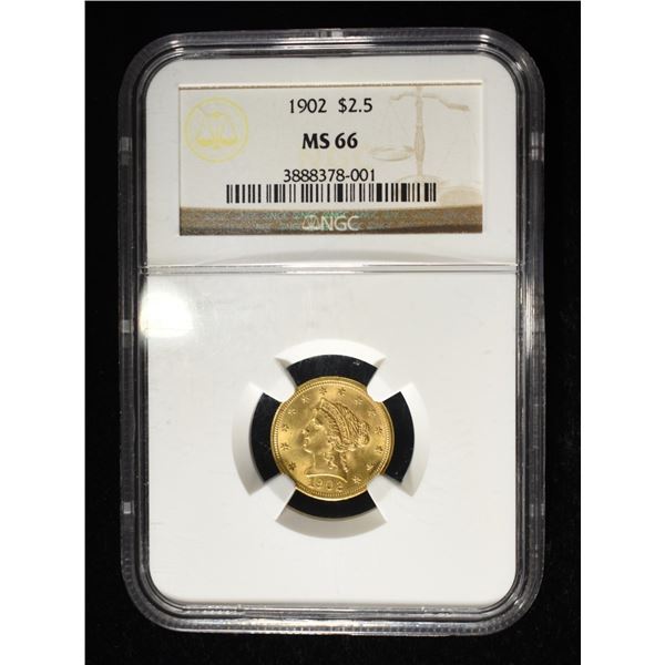 1902 $2.5 GOLD LIBERTY NGC MS-66