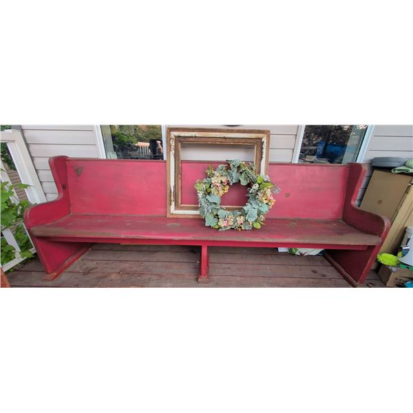 Long Wooden Church Pew Bench with Red Paint