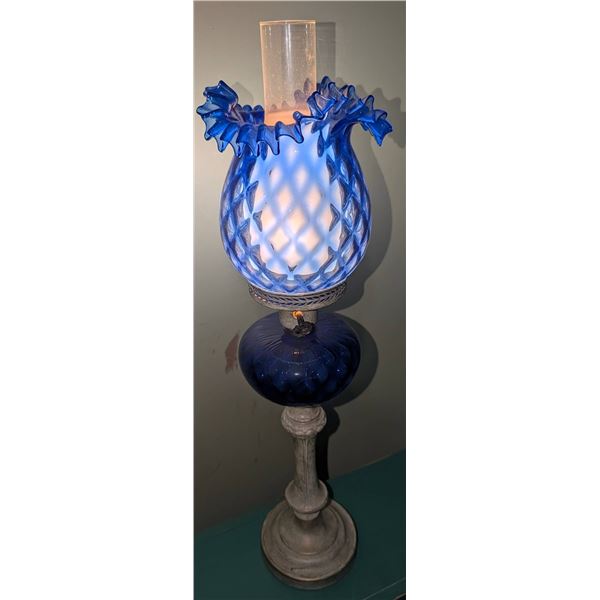 Rare Murano Glass Hurricane Table Lamp With Ruffled Shade
