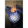 Image 2 : Rare Murano Glass Hurricane Table Lamp With Ruffled Shade