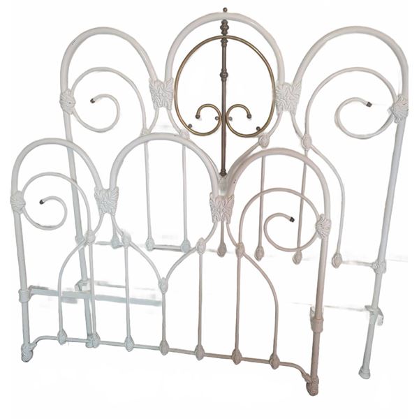 Antique Cast Iron Double Bed Frame w/ Brass Embellishments