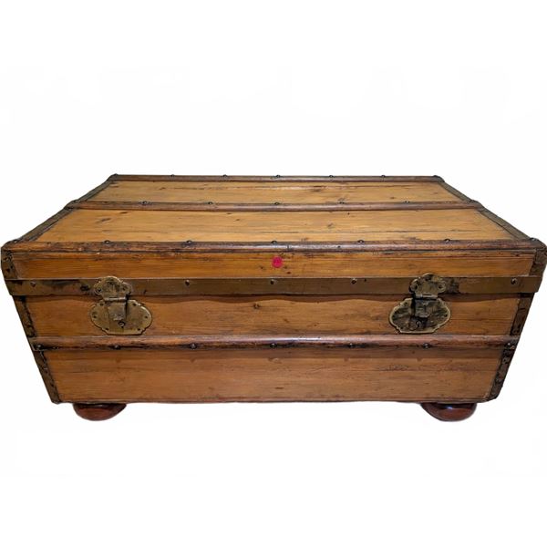 Wooden Storage Trunk with Brass Hardware and Bun Feet