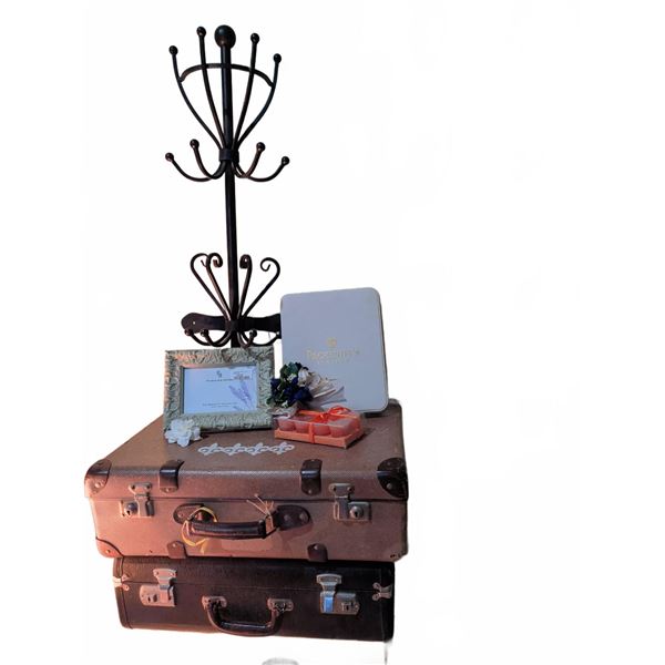 Antique Travel Accessories - Pecksniff’s Set, Suitcases, Coat Rack, Photo Frame