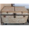Image 1 : Antique Wood Metal Steamer Trunk on Casters