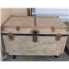 Image 2 : Antique Wood Metal Steamer Trunk on Casters