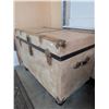 Image 3 : Antique Wood Metal Steamer Trunk on Casters
