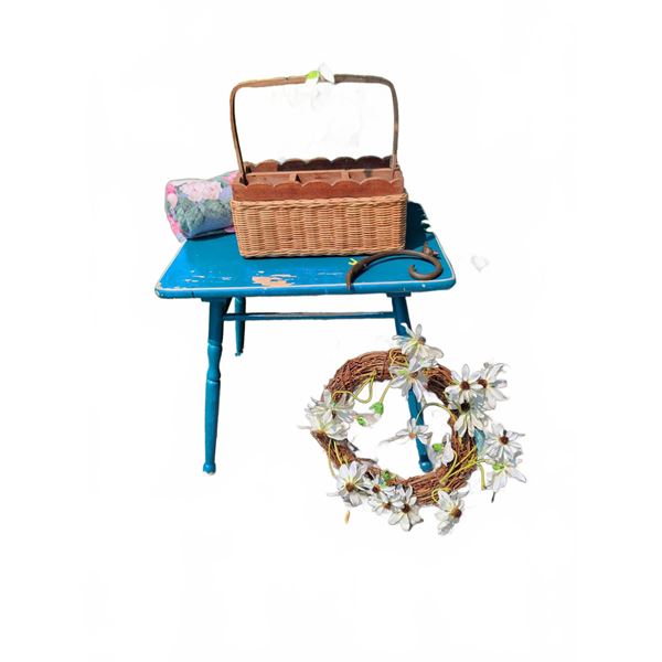 Blue Wooden Side Table With Turned Legs