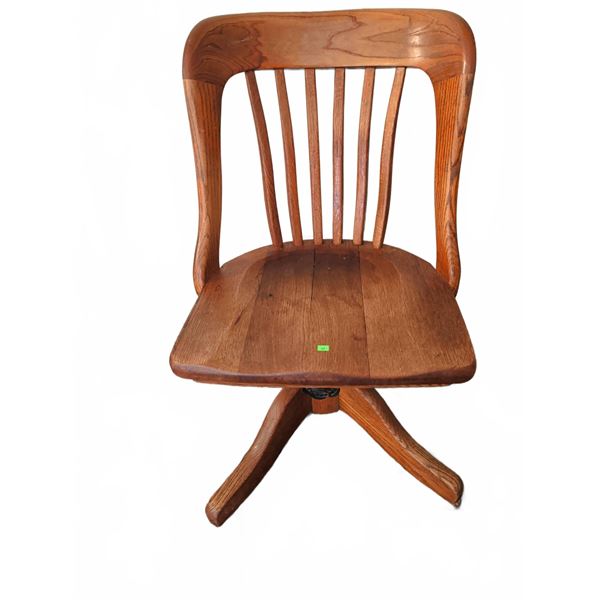 Oak Swivel Office Chair with Wood Casters