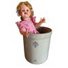 Image 1 : Medicine Hat Potteries 4 Gallon Stoneware Crock and Vintage Doll