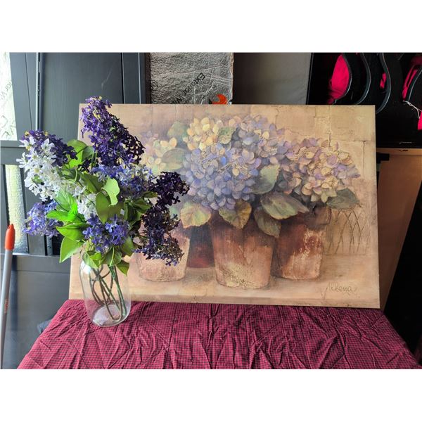 Floral Painting on Canvas by Albena with Artificial Flower Arrangement