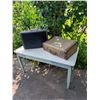 Image 2 : 2 Vintage Suitcases and Blue Rectangular Table