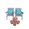 Image 1 : Wooden Outdoor Chairs with Cushions and Four Terra Cotta Pots