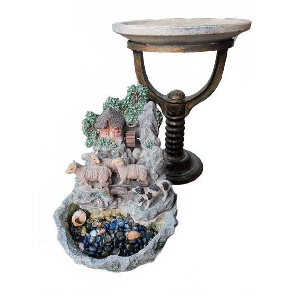 Outdoor Bird Bath Stand and Decorative Sheep Water Fountain