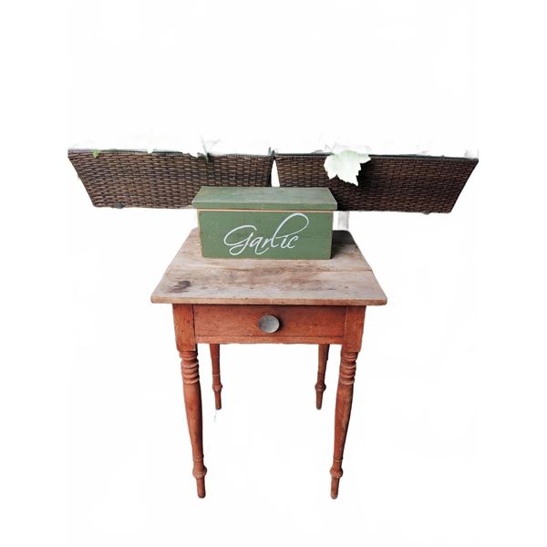 Wood Side Table with Drawer and Painted Garlic Storage Box