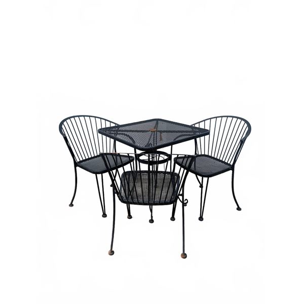 Black Metal Mesh Patio Table With 3 Chairs