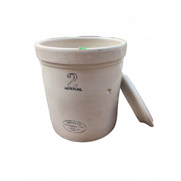 Medalta Potteries 2 Imperial Gallon Stoneware Crock with Lid