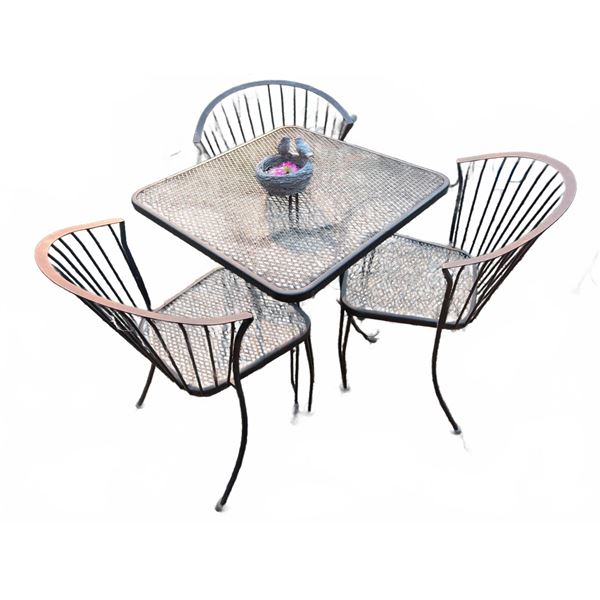 Metal Mesh Patio Set with Square Table and Three Chairs