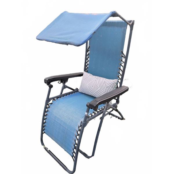 Blue Zero Gravity Lounge Chair with Adjustable Canopy and Pillow