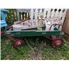 Image 2 : Garden Decor Lot With Wooden Wagon, Watering Can, Planter, And Sign