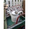 Image 4 : Garden Decor Lot With Wooden Wagon, Watering Can, Planter, And Sign