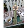 Image 6 : Garden Decor Lot With Wooden Wagon, Watering Can, Planter, And Sign