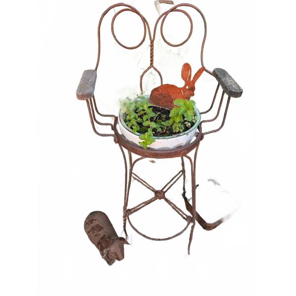Cast Iron Lamb Figure w/ Antique Succulent Planter Lot