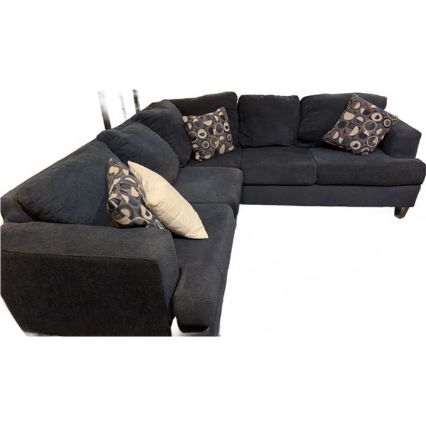 Dark Blue Fabric Sectional Sofa with Decorative Pillows