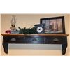 Image 1 : Wall-Mounted Wood Shelf with Three Drawers and Assorted Decor