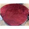 Image 3 : Round Upholstered Swivel Chair with Red Fabric and Accent Pillows