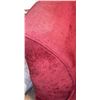 Image 4 : Round Upholstered Swivel Chair with Red Fabric and Accent Pillows