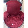 Image 5 : Round Upholstered Swivel Chair with Red Fabric and Accent Pillows
