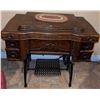 Image 1 : White Treadle Sewing Machine with Ornate Wood Cabinet