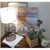 Image 2 : Decor Lot: Birdcage Table Lamp, Faith Wall Art, Faux Floral Arrangement
