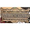 Image 2 : Decorative Wall Mirror, Metal Welcome Sign, Picture Frames, Paisley Throw, and Hanging Organizer