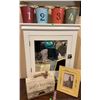 Image 1 : Decorative Lot with Numbered Metal Pails, Mirrored Cabinet, and Wooden Items