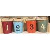 Image 5 : Decorative Lot with Numbered Metal Pails, Mirrored Cabinet, and Wooden Items