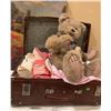 Image 2 : Vintage Suitcase with Plush Bear, Porcelain Doll, Linens and Countryside Painting