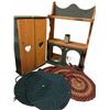 Image 1 : Painted Wood Wall Cabinets and Braided Rugs Lot